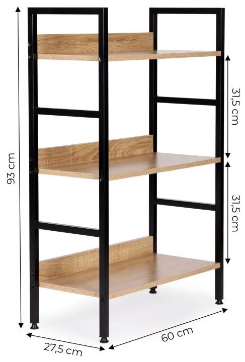 Стабилен рафт с 3 рафта - комбинация от метал и дърво 93 x 60 x 27,5 cm