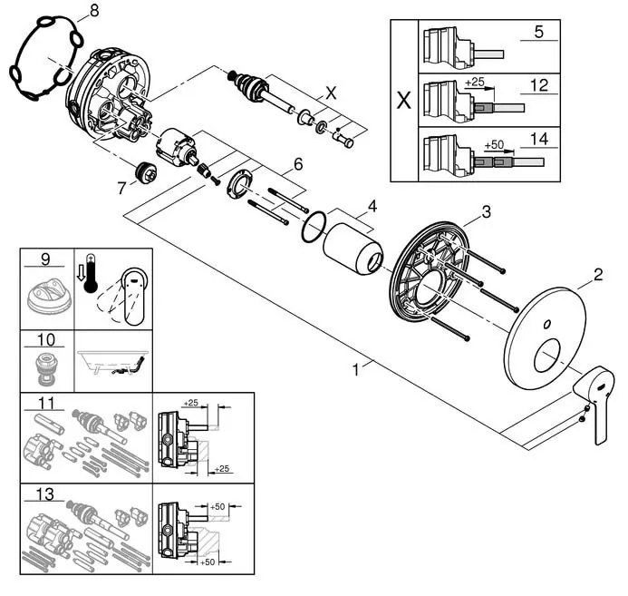 Външни части на кран за баня Grohe Lineare New-Сребърен Гланцово-15,8 x 20,4