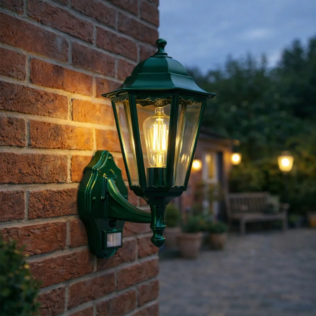 Външен стенен фенер тъмно зелен със сензор за движение IP44 - New Orleans up