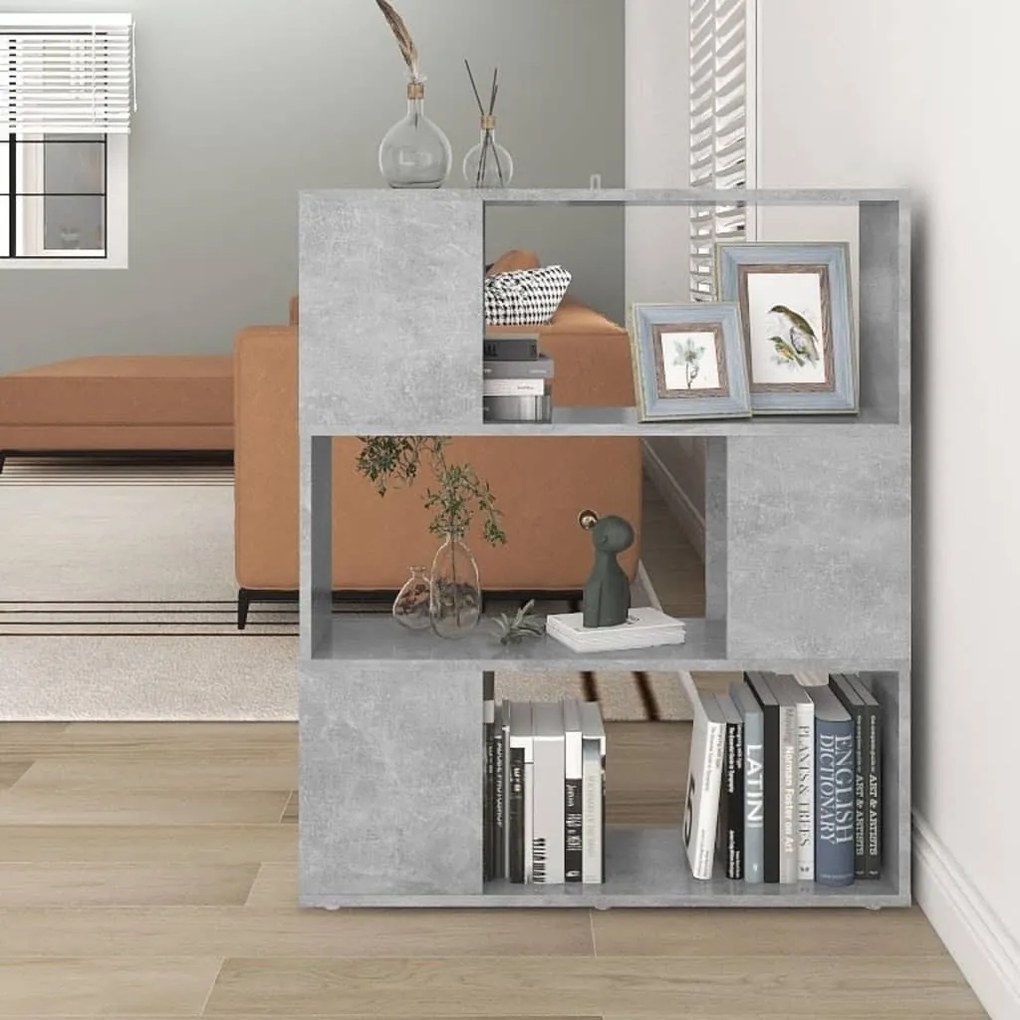 809129 vidaXL Библиотека, бетонно сива, 80x24x94 см, инженерно дърво