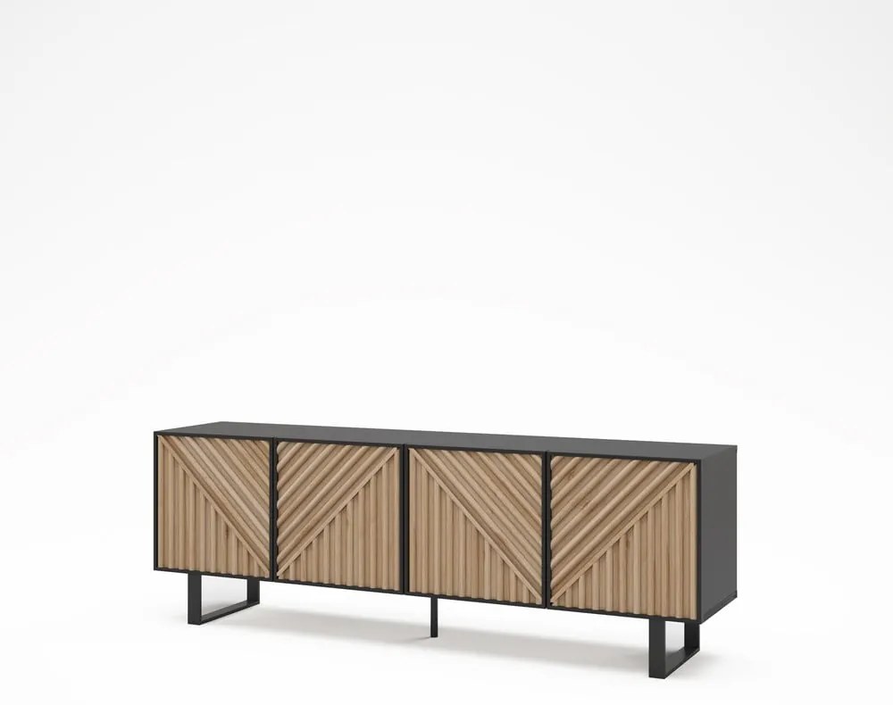 Черно-естествена маса за телевизор от декор от дъб 161x55x35 cm Alana – Marckeric