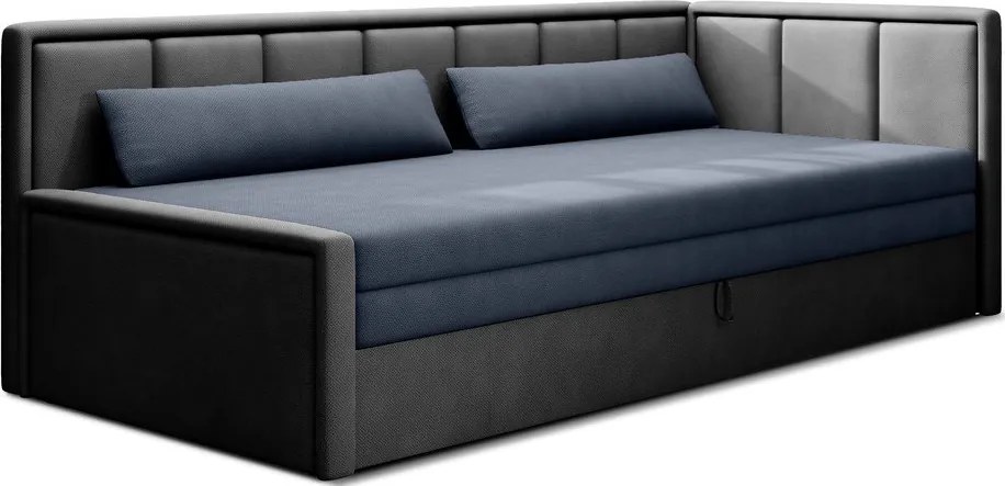 Син сив шенилов разтегателен диван с място за съхранение 214 cm Fulgeo – ELTAP