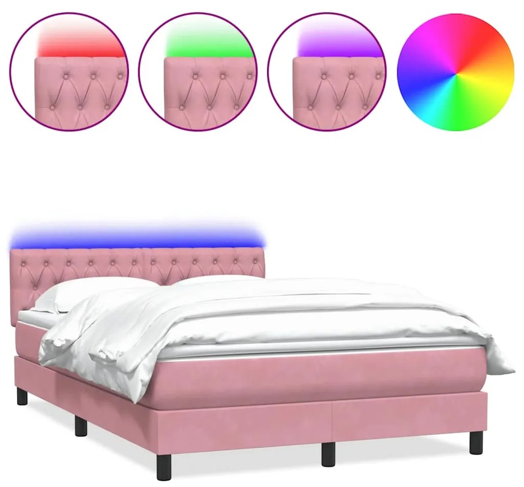 3317228 vidaXL Боксспринг легло с матрак и LED, розово, 160x220 см, кадифе