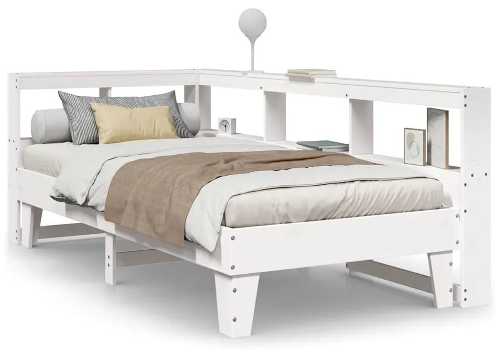 3324548 vidaXL Легло с етажерка за книги, без матрак, 90x200 см, бор масив