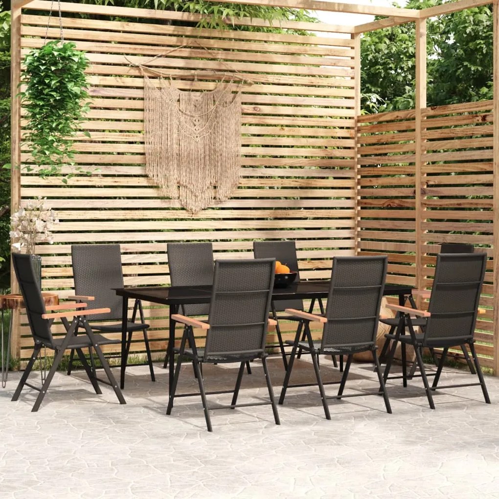 3099124 vidaXL Градински трапезен комплект, 9 части, черен
