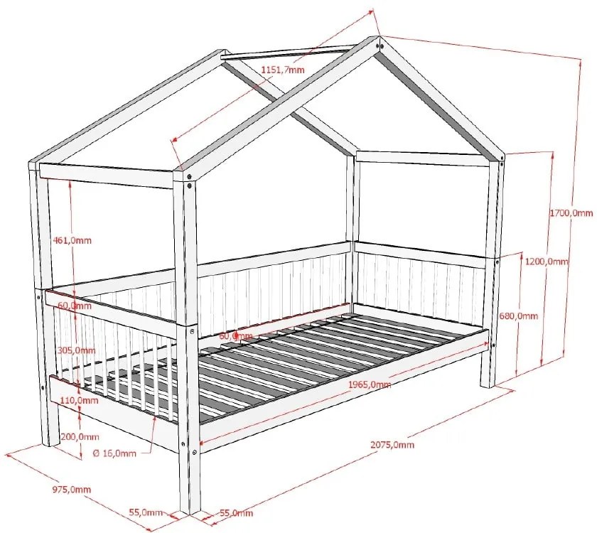 Бяло разтегателно детско легло тип къща от масивен бук 90x200 cm Forrest – Vipack