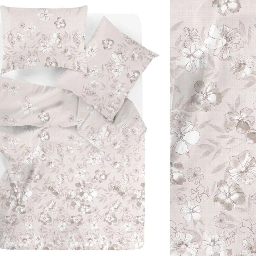 Премиум памучно спално бельо, бежово с флорална шарка Ширина: 220 см | Дължина: 200 см