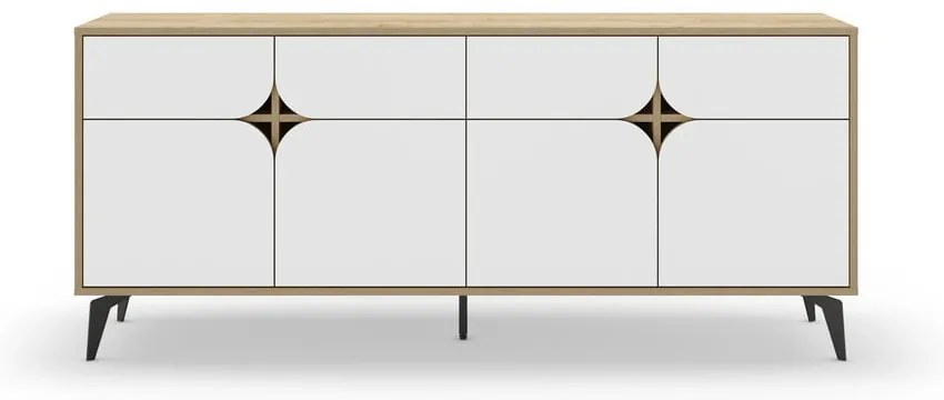 Нисък скрин с дъбов декор в бял и естествен цвят 185x79 cm Nola - Marckeric