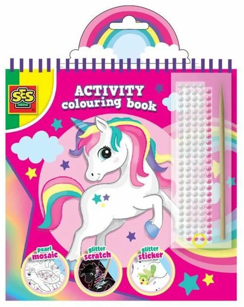 Картини за Оцветяване SES Creative Activity Colouring Book 3 в 1 Комплект стикери Тетрадка