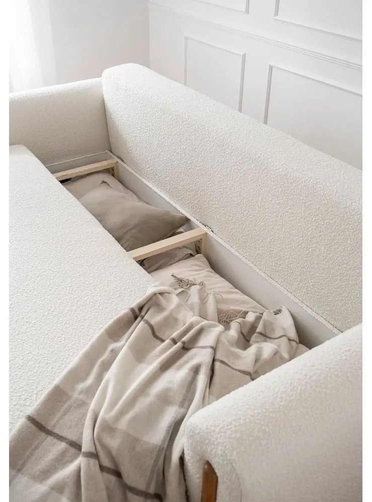 Сгъваем/с място за съхранение диван от прежда с примки от букле в цвят слонова кост 244 cm Arcadova – ELTAP