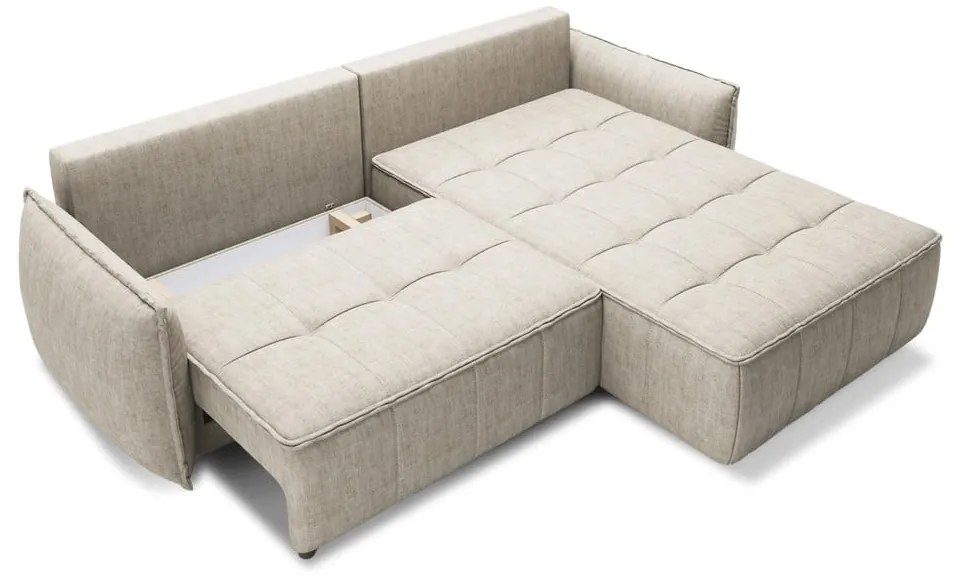 Бежов кадифен разтегателен ъглов диван с място за съхранение (десен ъгъл) Campo – ELTAP