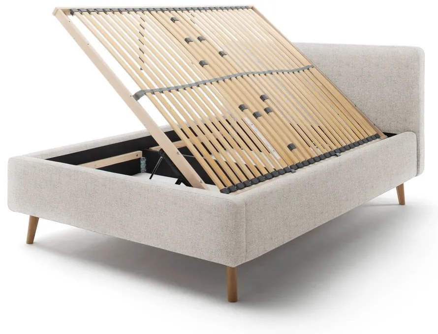 Бежово двойно легло 140x200 cm тапицирано с място за съхранение с включена подматрачна рамка Mattis – Meise Möbel