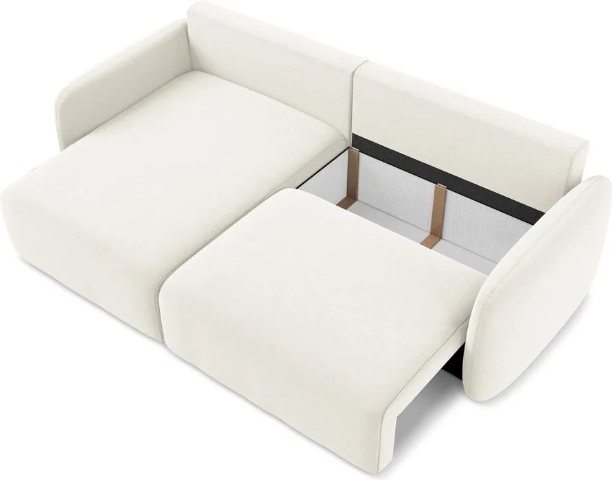 Кремав кадифен сгъваем/с място за съхранение ъглов диван (ляв ъгъл) Kalena – Makamii