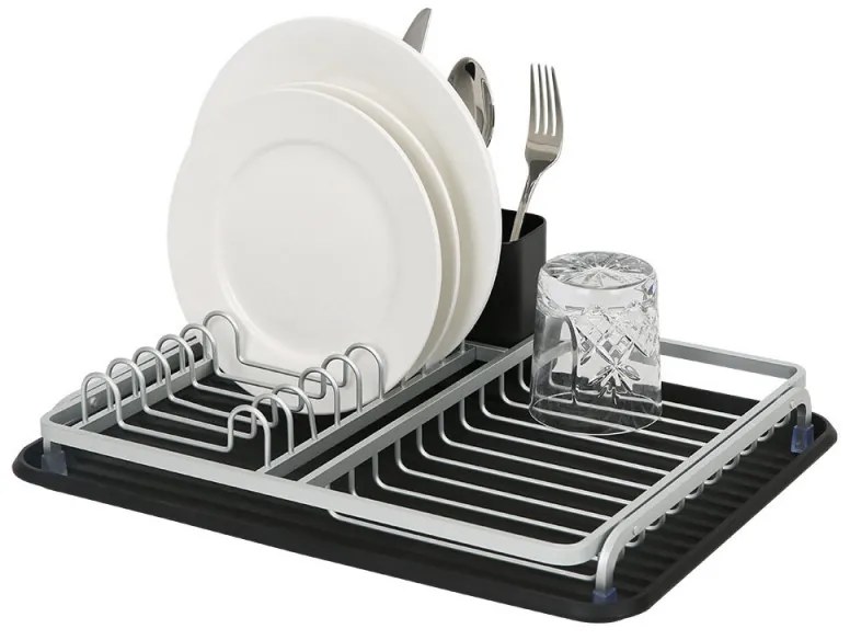 Сушилник за съдове Luigi Ferrero FR-3932A, 43x32x12 см, Устойчив срещу корозия, Стойка с 3 отделения, Табла за отцеждане, Черен/сребрист
