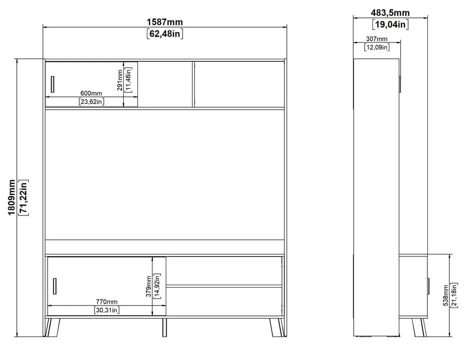 TV комплект от дъбов декор в бял и естествен цвят 159x181x48 cm Ikast – Tvilum
