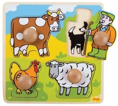 Bigjigs - Моят първи дървен пъзел с дръжки - Ферма