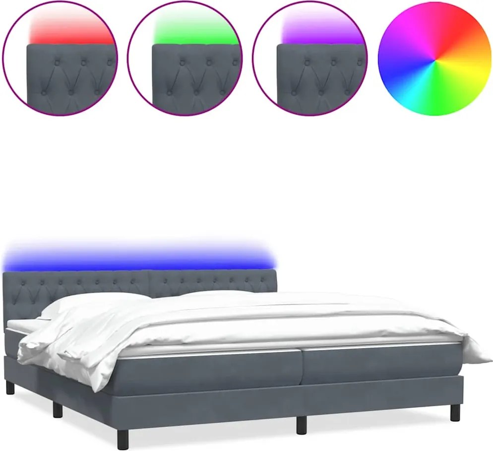 3317182 vidaXL Боксспринг легло с матрак и LED, тъмносиво, 180x210 см, кадифе