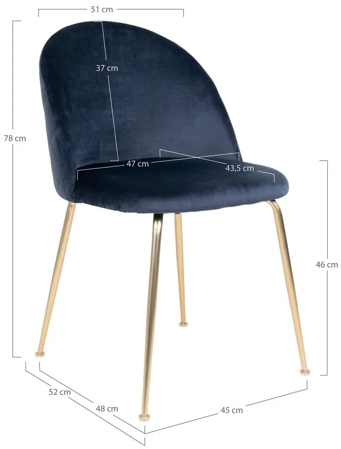 Кадифени трапезни столове в синьо-златисто в комплект от 2 броя Geneve - House Nordic