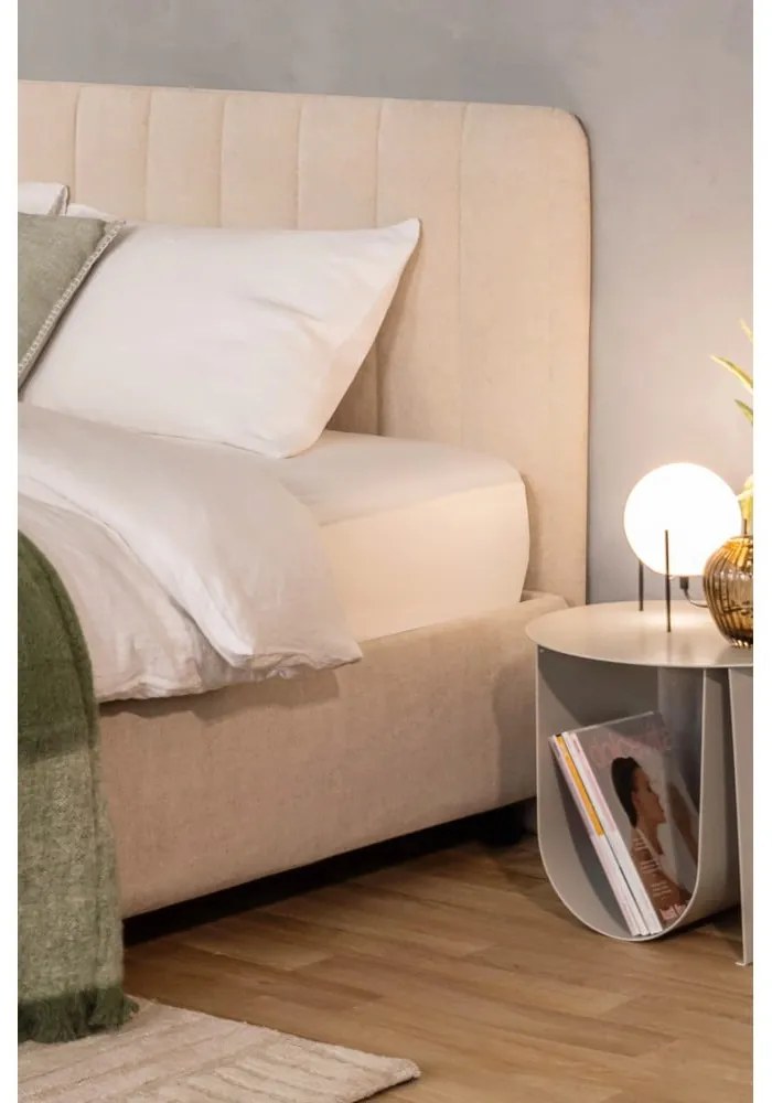 Бежово тапицирано двойно легло с място за съхранение и включена подматрачна рамка 180x200 cm Myra Slim Line – Bonami Selection