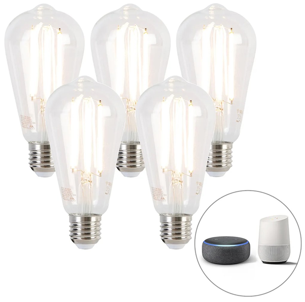 Комплект от 5 интелигентни LED крушки E27 Dim to Warm ST64 7W 806lm 1800-3000K