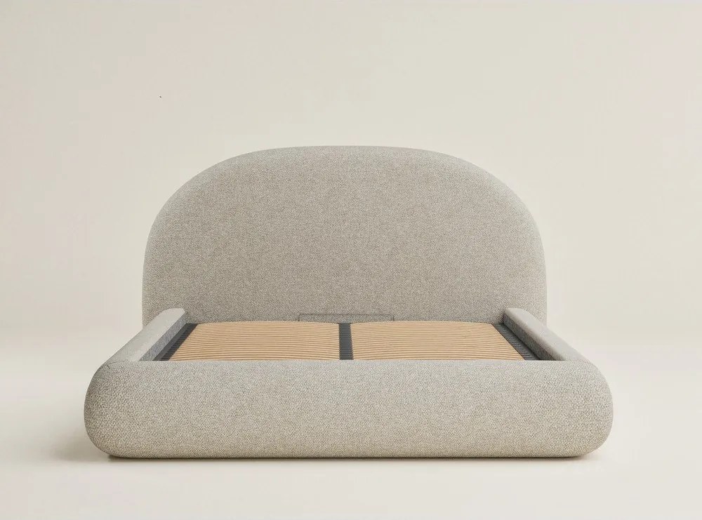 Бежово двойно легло 160x200 cm тапицирано с място за съхранение с включена подматрачна рамка Maumere – Maison de Rêve