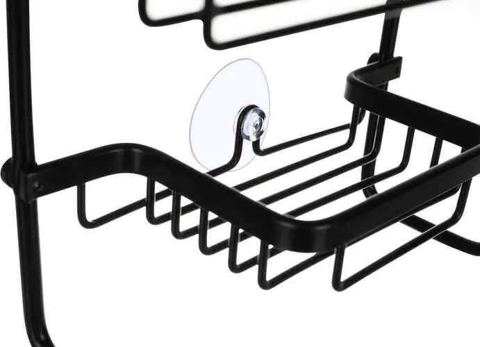 Рафт за баня без пробиване с 3 кошници, черен Loft дизайн