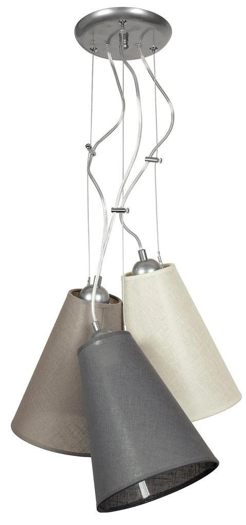 Пендел ПИЗА, хром, абажури Камелот Пепел + Сив + Крем, 3xE27