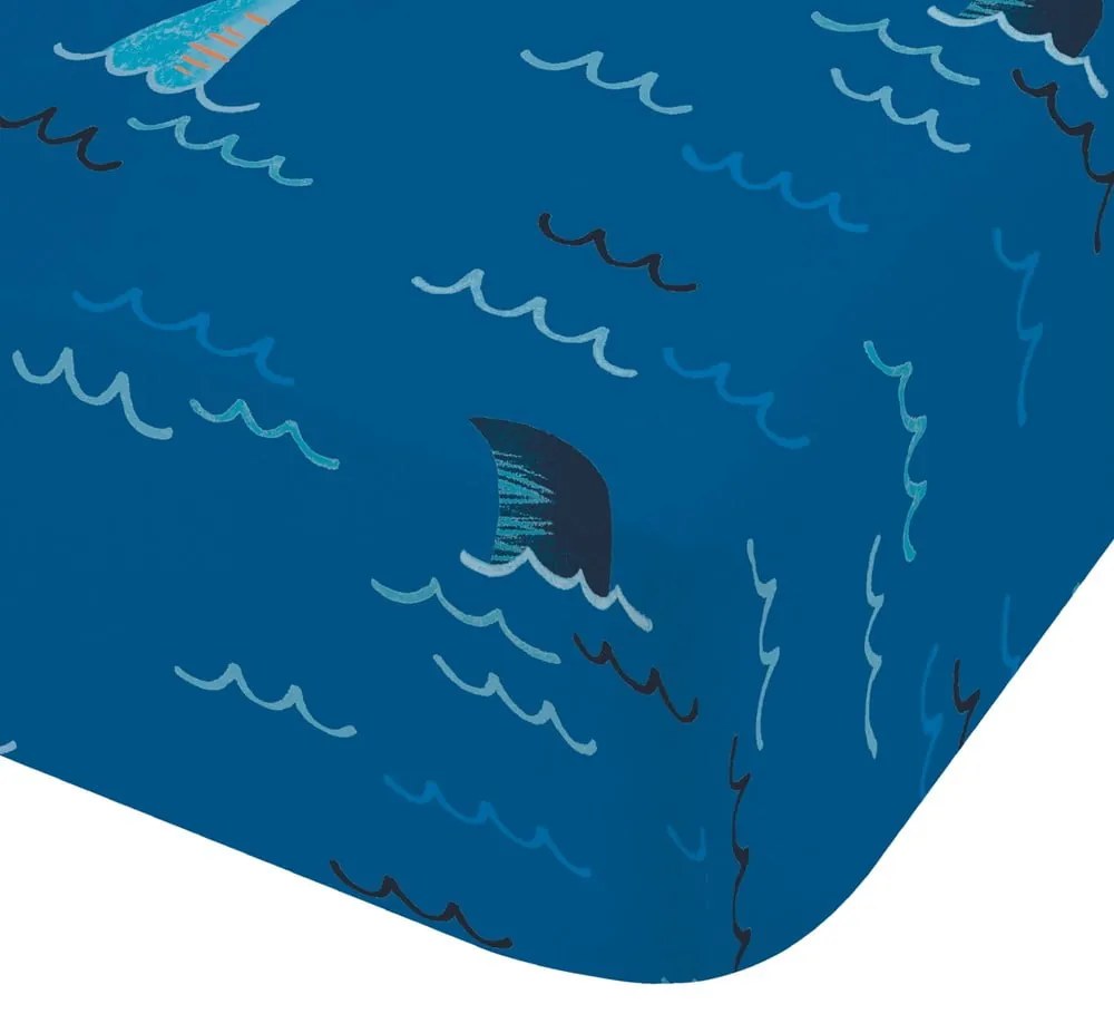 Син еластичен детски чаршаф за детско креватче 70x140 cm Jawsome Shark – Catherine Lansfield