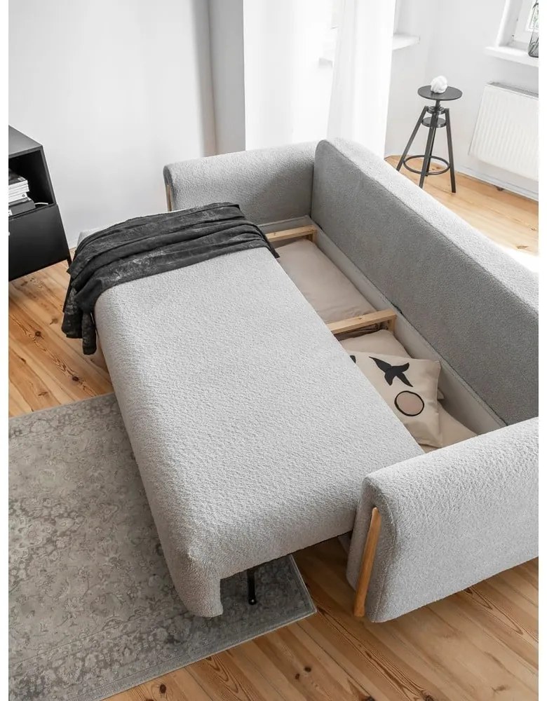 Светлосив сгъваем/с място за съхранение диван от прежда с примки от букле 244 cm Arcadova – ELTAP