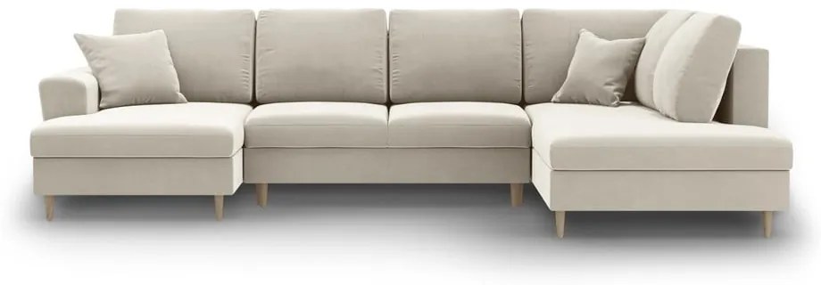 Бежов кадифен разтегателен ъглов диван с място за съхранение (десен ъгъл/U форма) Kyoto – Cosmopolitan Design