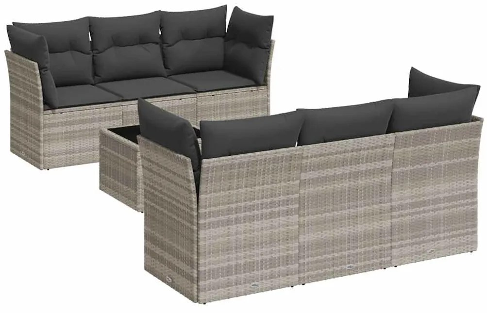 3217262 vidaXL Градински комплект с възглавници, 7 части, светлосив полиратан