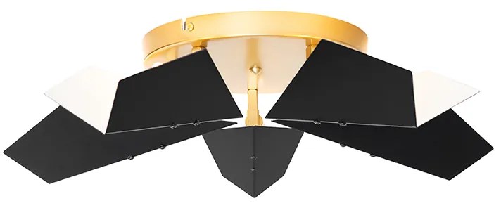Дизайнерски таванна лампа черна със злато 5-лампа - Sinem