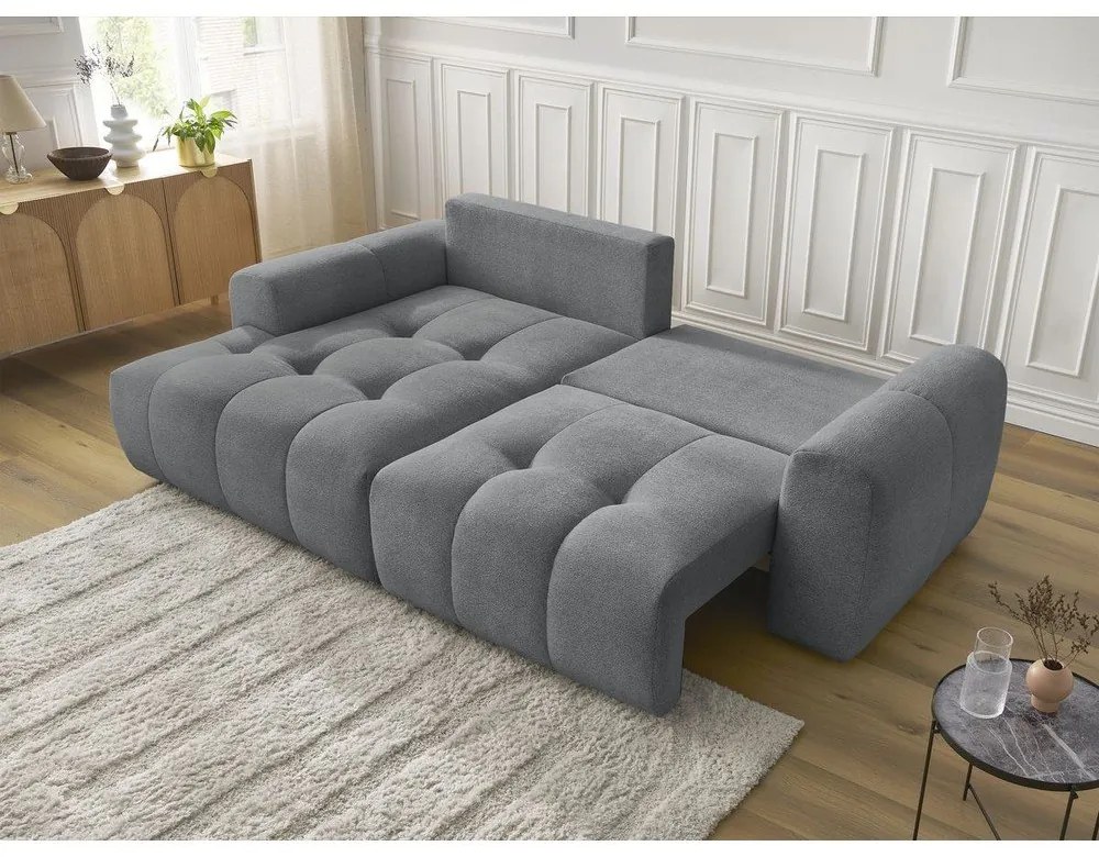 Сив шенилов разтегателен ъглов диван с място за съхранение (ляв ъгъл) Roxelane – Bobochic Paris