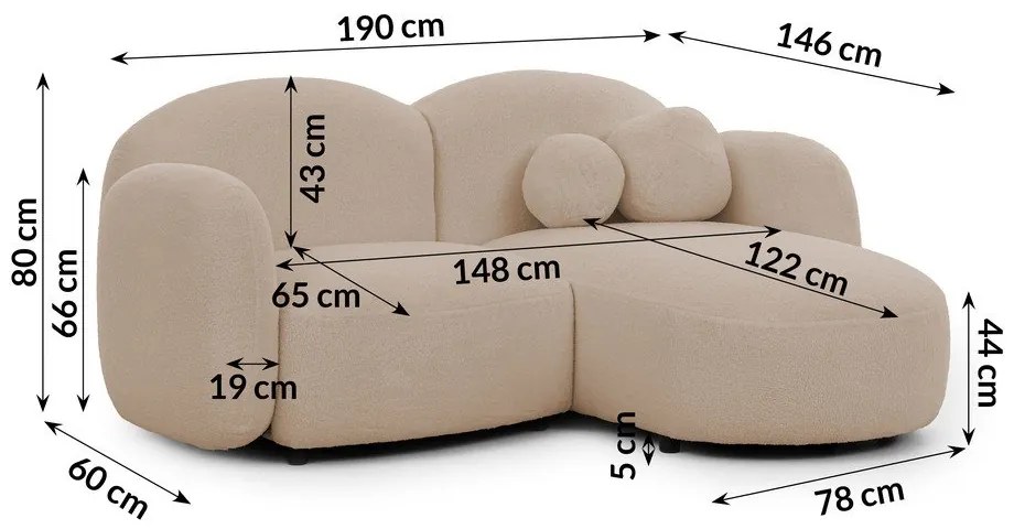 Светлокафяв ъглов диван от букле (десен ъгъл) Orbit – Ropez