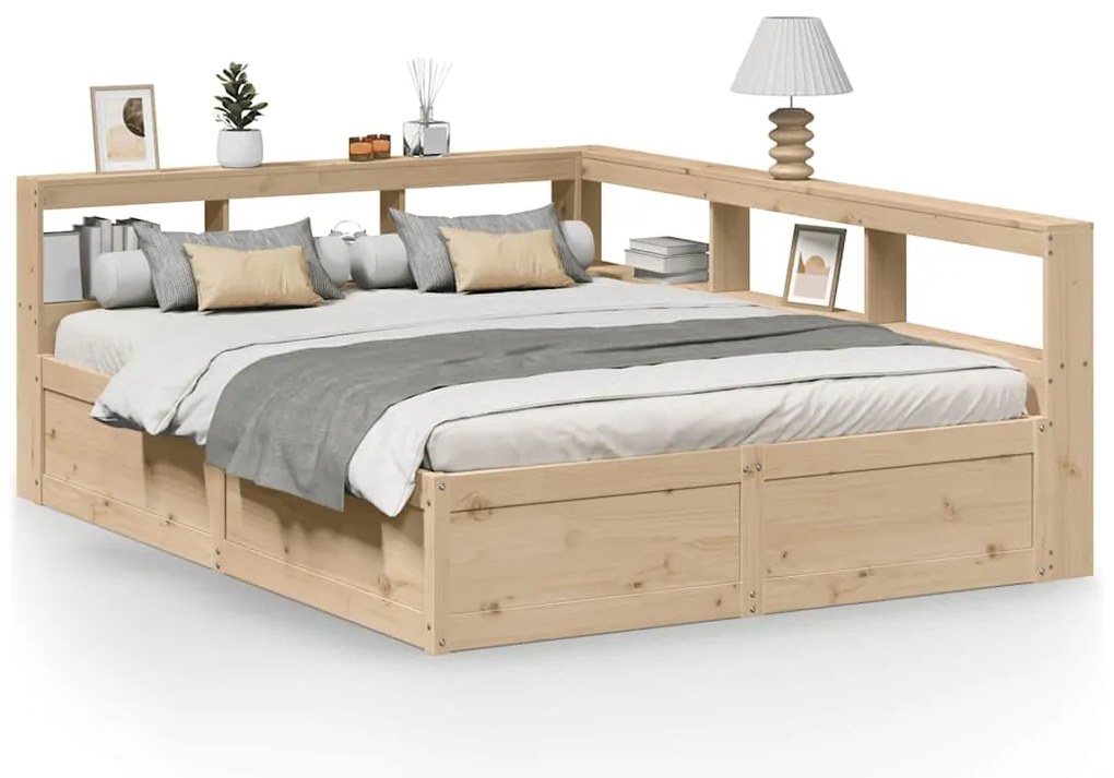 3324457 vidaXL Легло с етажерка за книги, без матрак, 150x200 см, бор масив