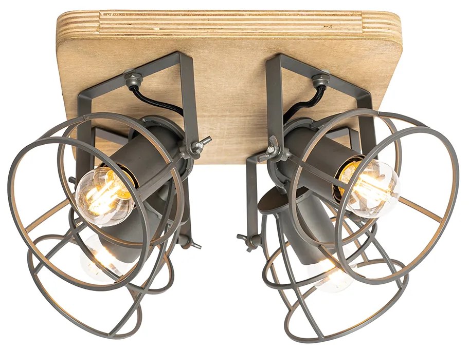 Индустриален прожектор дърво с тъмно сив регулируем 4-светлина - Arthur