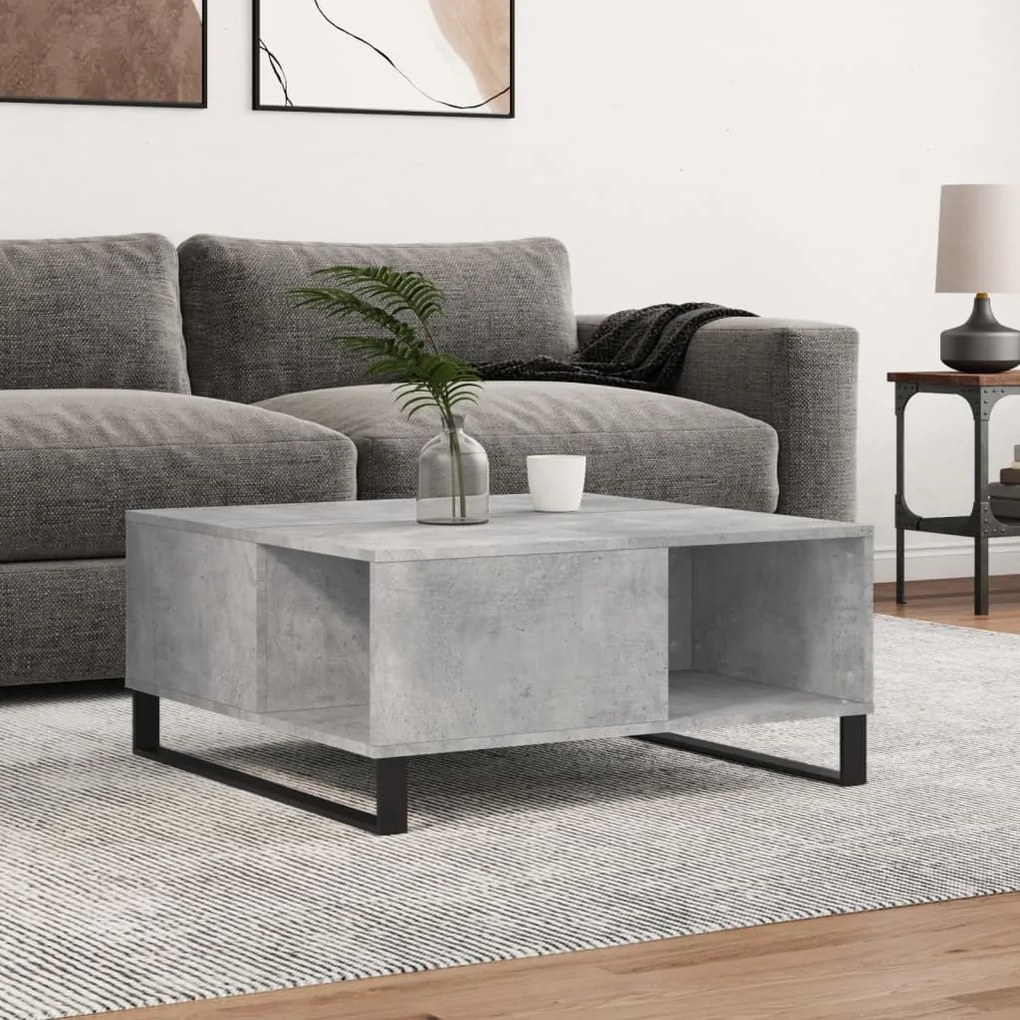 830792 vidaXL Маса за кафе, бетонно сива, 80x80x36,5 см, инженерно дърво