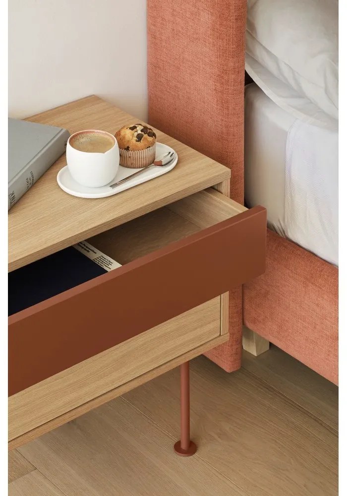 Тухленочервено нощно шкафче с дъбов фурнир Yoko - Teulat