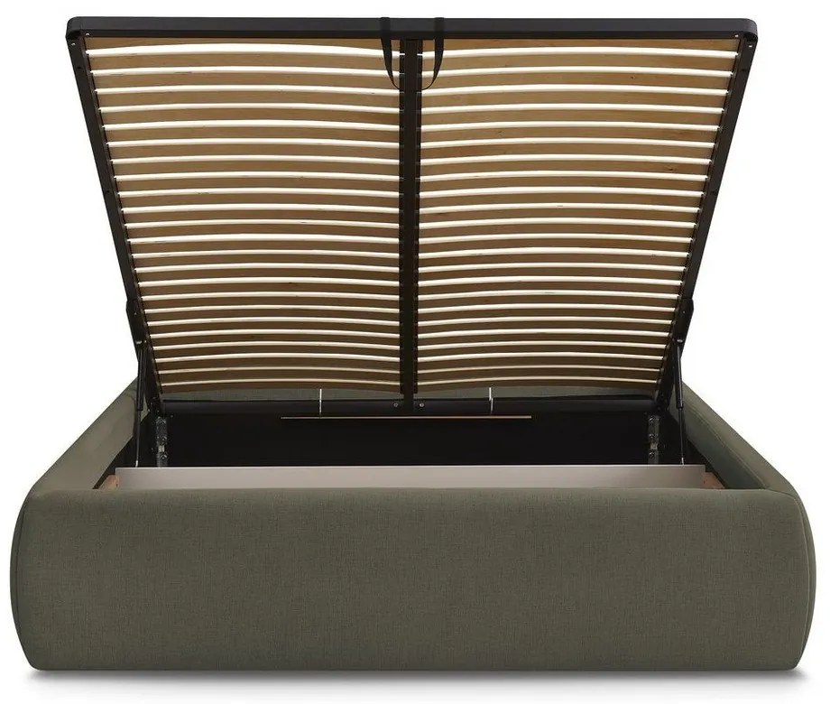 Тъмнозелено двойно легло 180x200 cm тапицирано с място за съхранение/без табла с включена подматрачна рамка Inera – Bobochic Paris