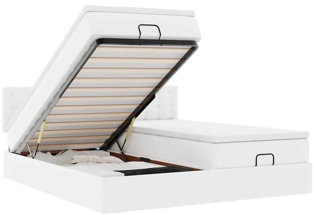 3312801 vidaXL Османска легло с матраци&LED, бяло, 160x200 см, изкуствена кожа