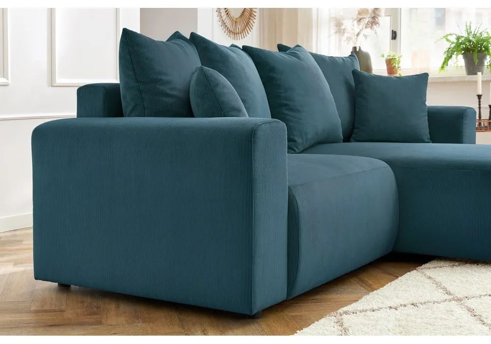 Син кадифен ъглов диван Enjoy – Bobochic Paris