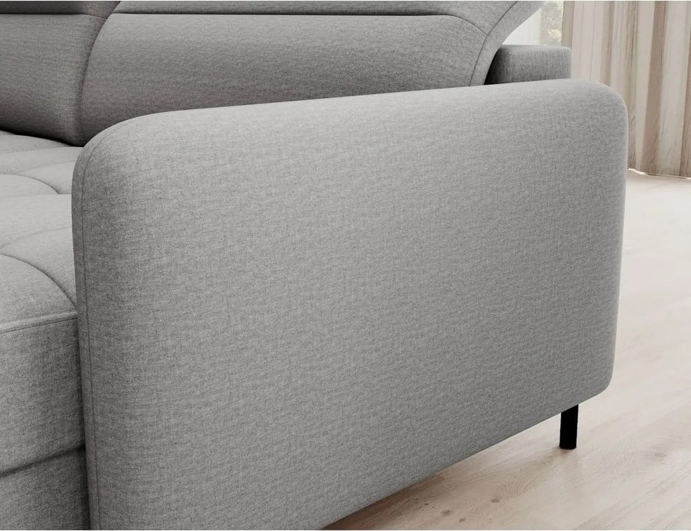 Светлосив кадифен разтегателен ъглов диван с място за съхранение (ляв ъгъл U форма) Berrto – ELTAP