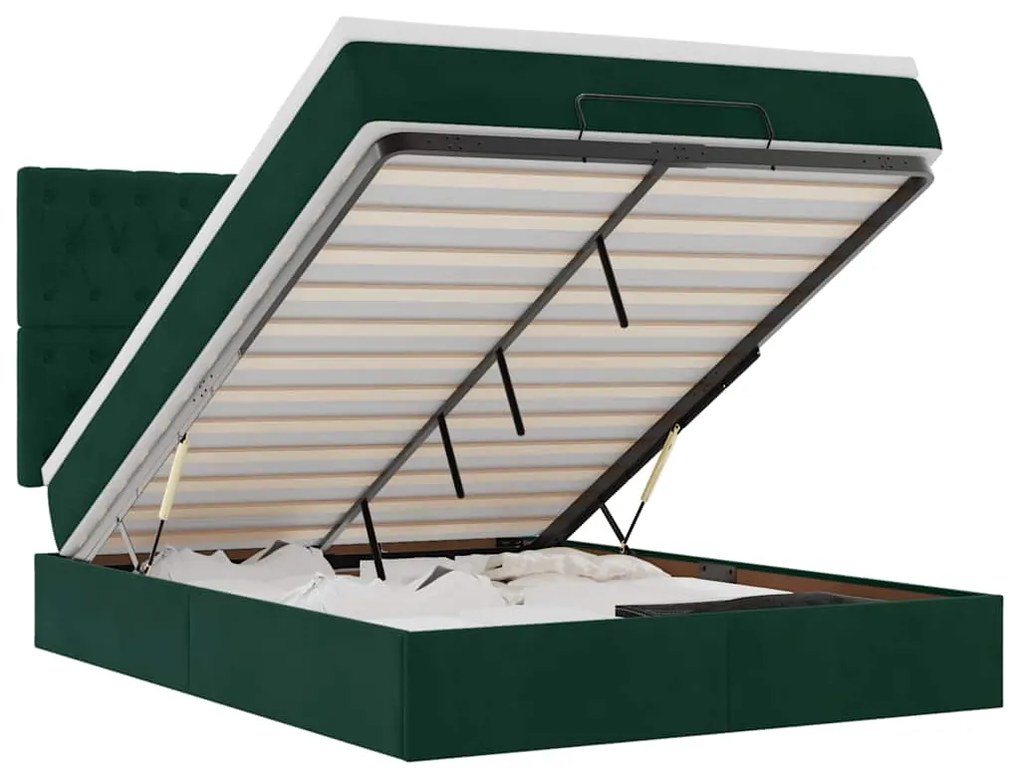 3314393 vidaXL Османска легло с матраци и LED, тъмнозелено, 140x190 см, кадифе