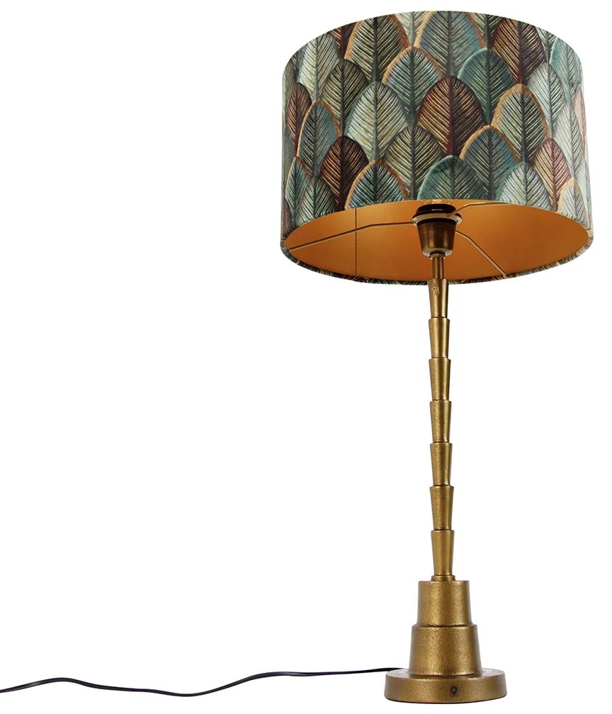 Масална лампа Бронз с кадифена абажура с дизайн на листа и златно интериорно - Pisos