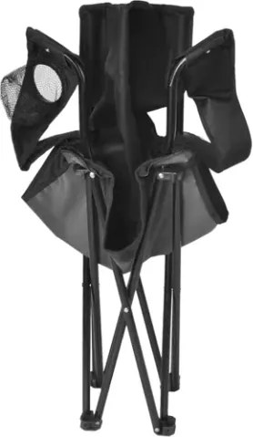 Сгъваем риболовен стол с подлакътници и поставка за напитки - черен