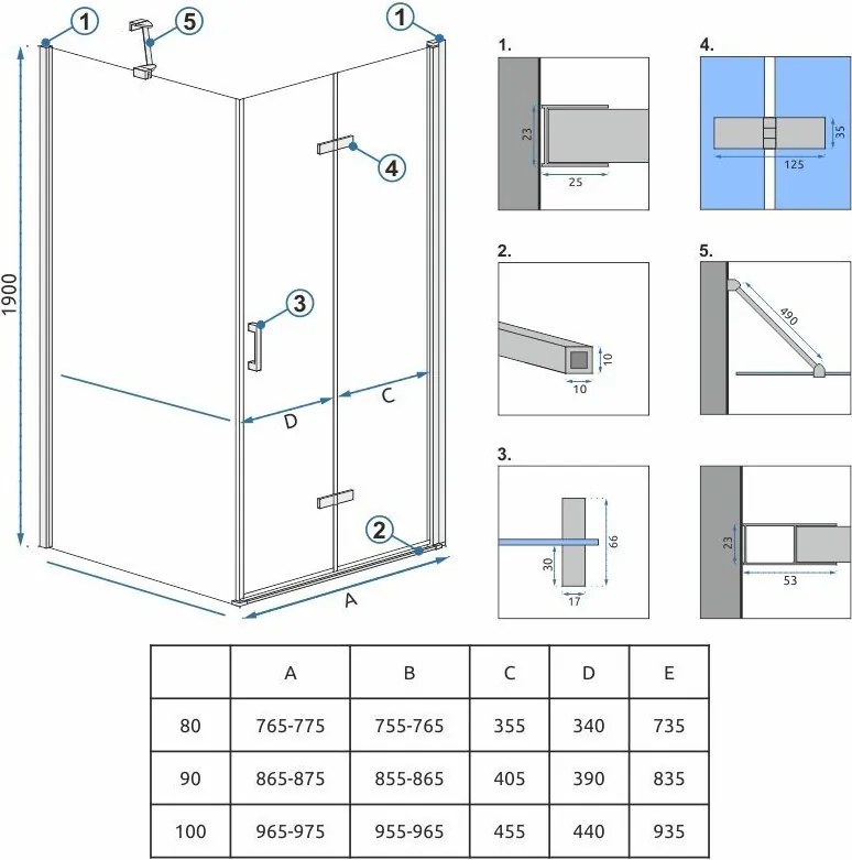 Душ кабина Rea Molier Chrom 80x80
