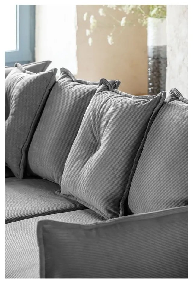 Ъглов разтегателен диван от сив велур (променлив) Lazy Lukka - Miuform