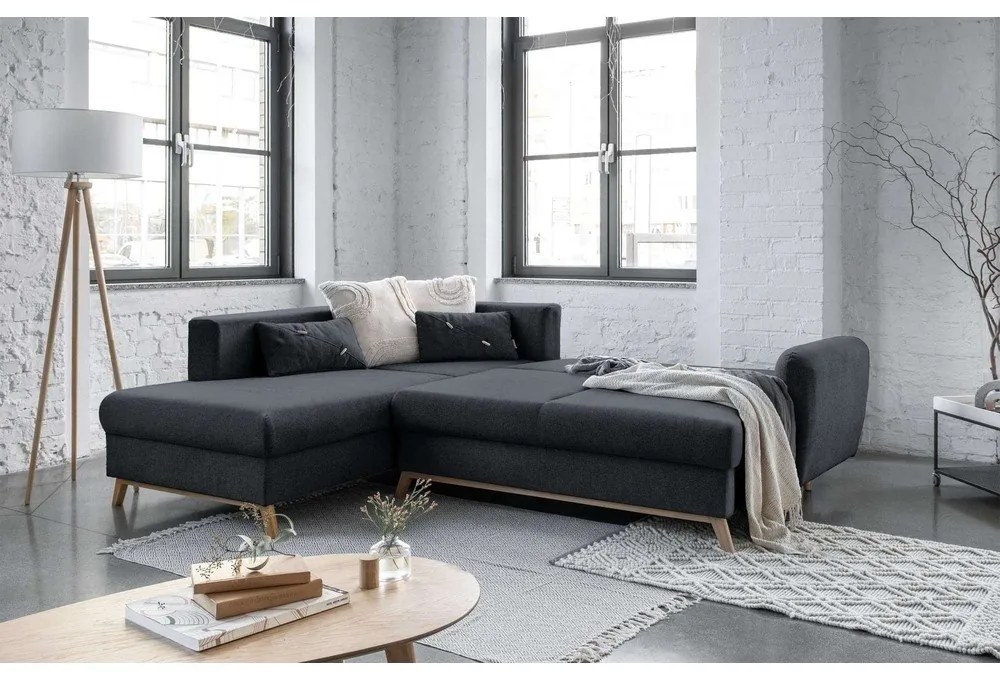 Тъмно сив ъглов разтегателен диван ляв ъгъл, Scandic Lagom - Miuform