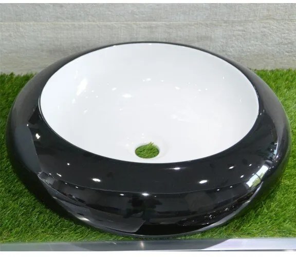 Мивка за баня 010 B&W, монтаж върху плот, порцелан, черен + бял