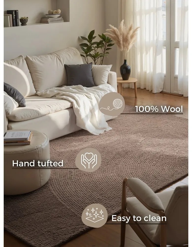 Кафяво-сив ръчно изработен вълнен килим 80x150 cm Calmio – Hanse Home